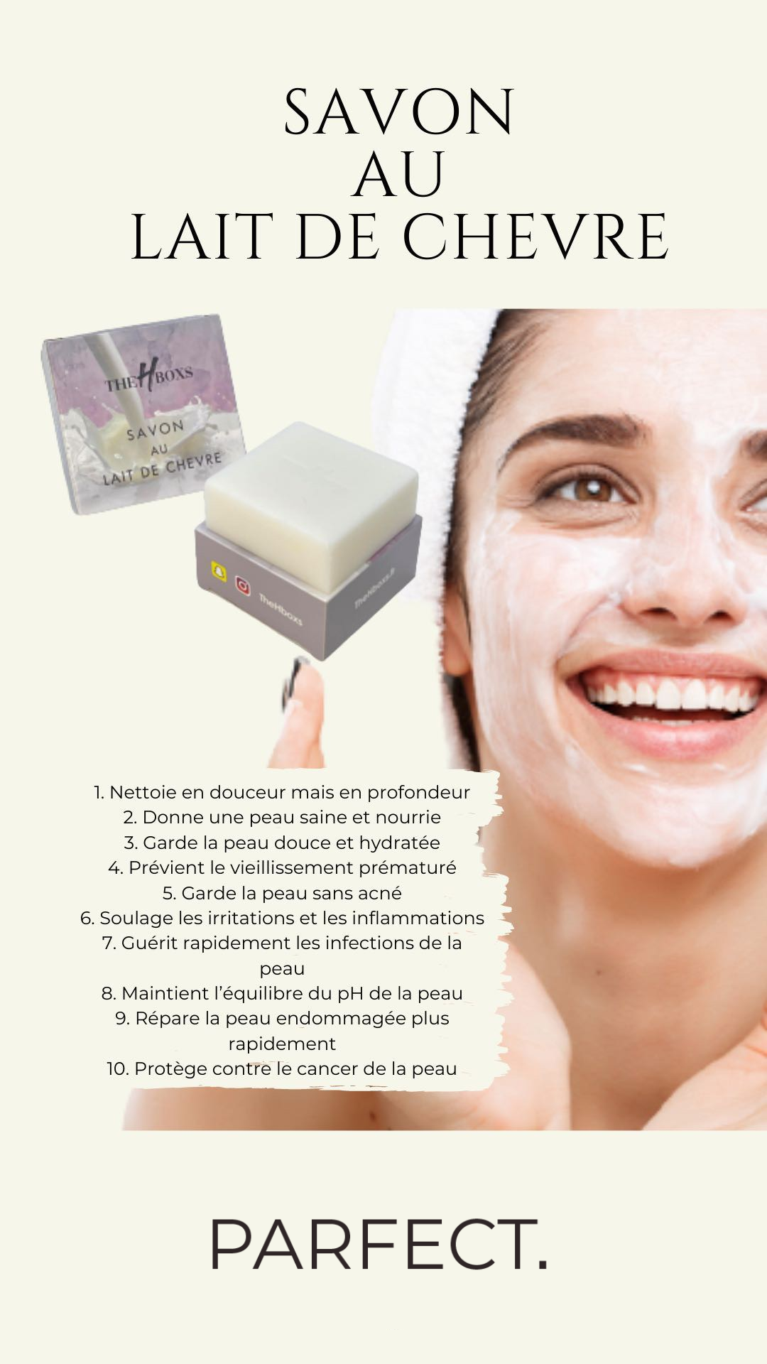 Parfect - Savon lait de chèvre - Savon doux parfect - lait de chèvre - peau douce - conseil utilisation savon lait de chevre
